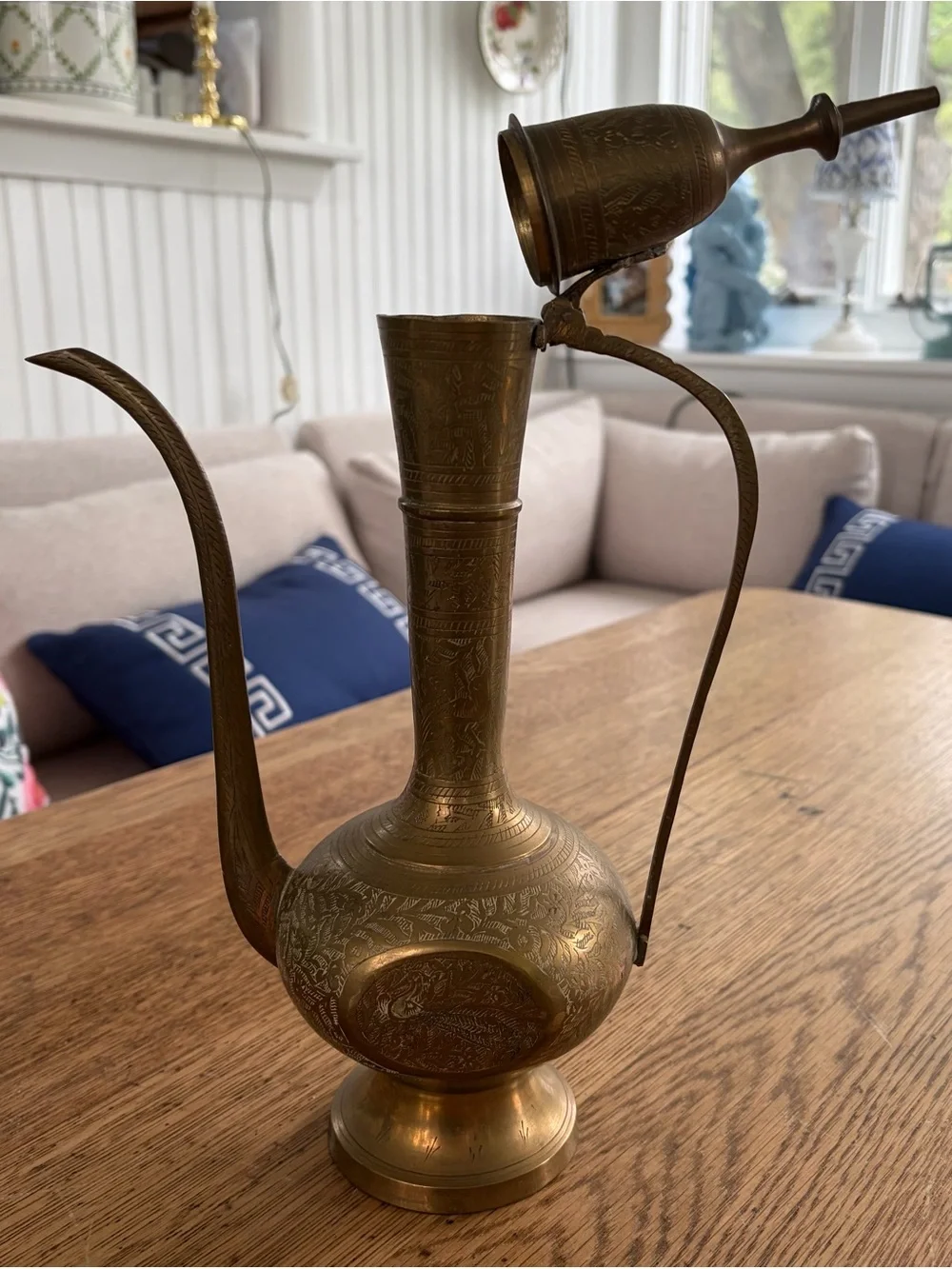 Ornate Brass Ewer Pitcher Vase – Antique-Style Decorative Accent (Brass)